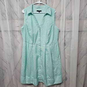 Sangria- retro Light Blue Waffle Weave Sleeveless Shirt Dress Size 16W